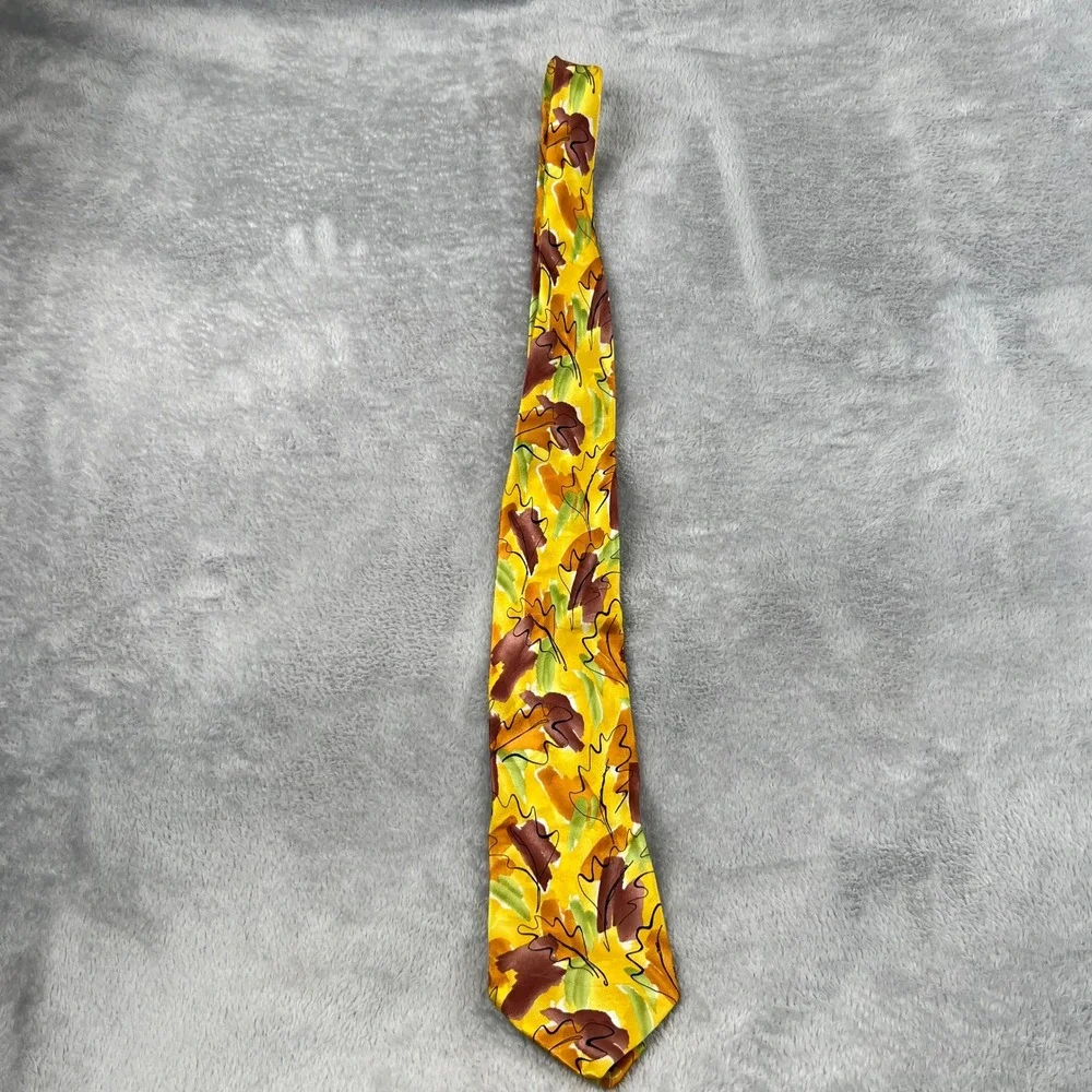 Vintage J Garcia California Mission Silk Necktie Yellow Abstract Leaf Mens Art